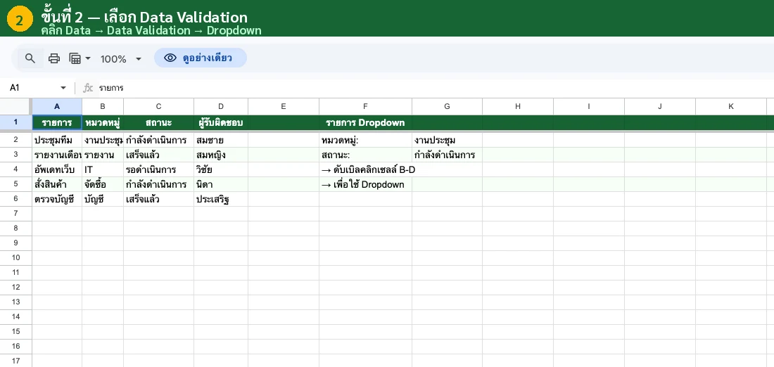 ตั้งค่า Data Validation Dropdown